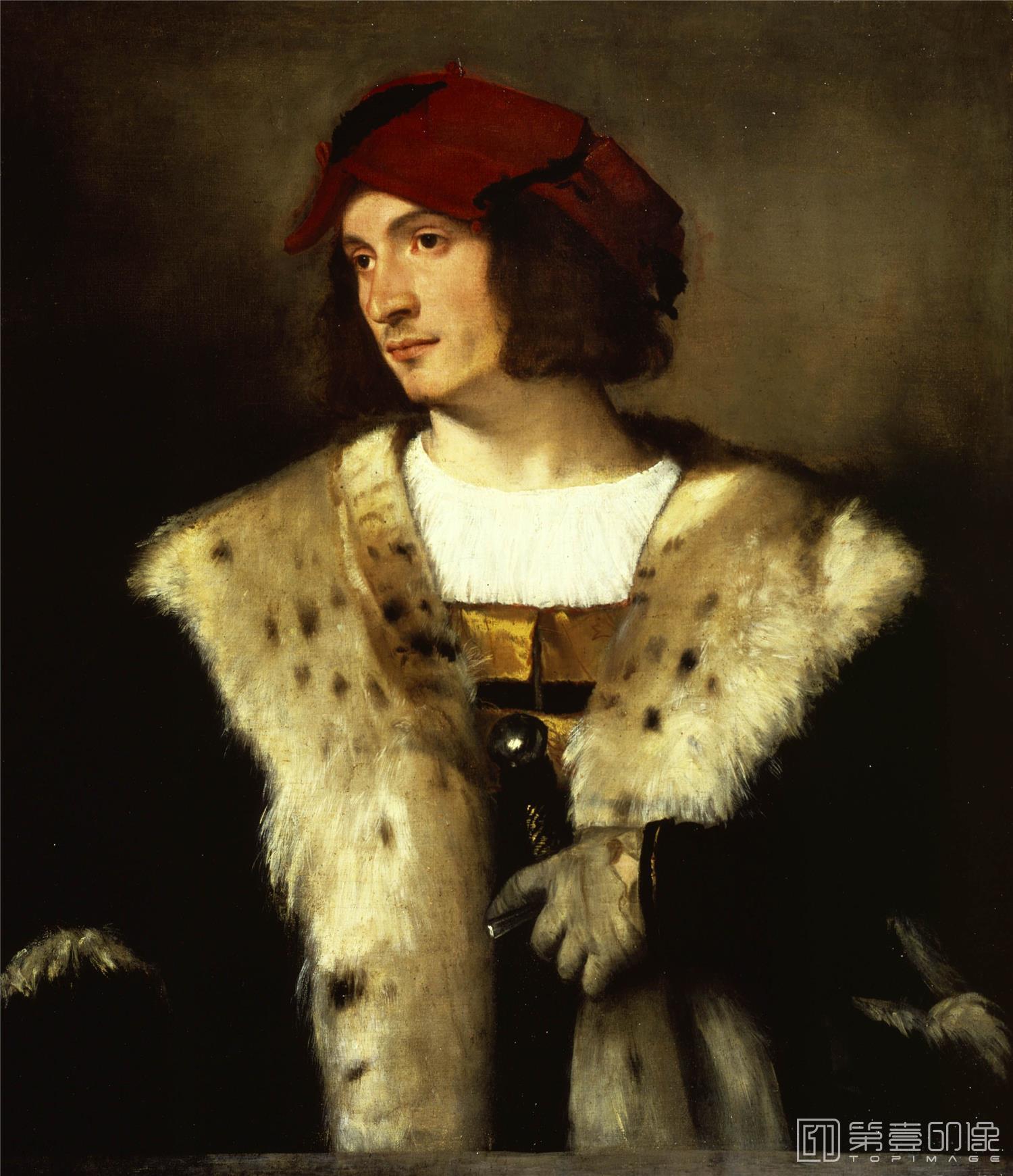 油画-美国弗里克美术馆藏画-Titian - Portrait of a Man in a Red Cap, c. 1510-197